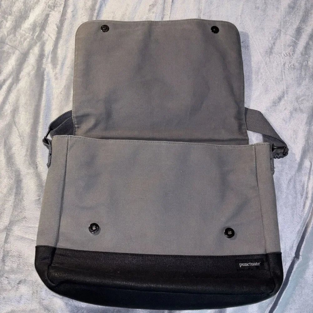 Punctuate Canvas Messenger Shoulder Bag Laptop Bag Gray/Black